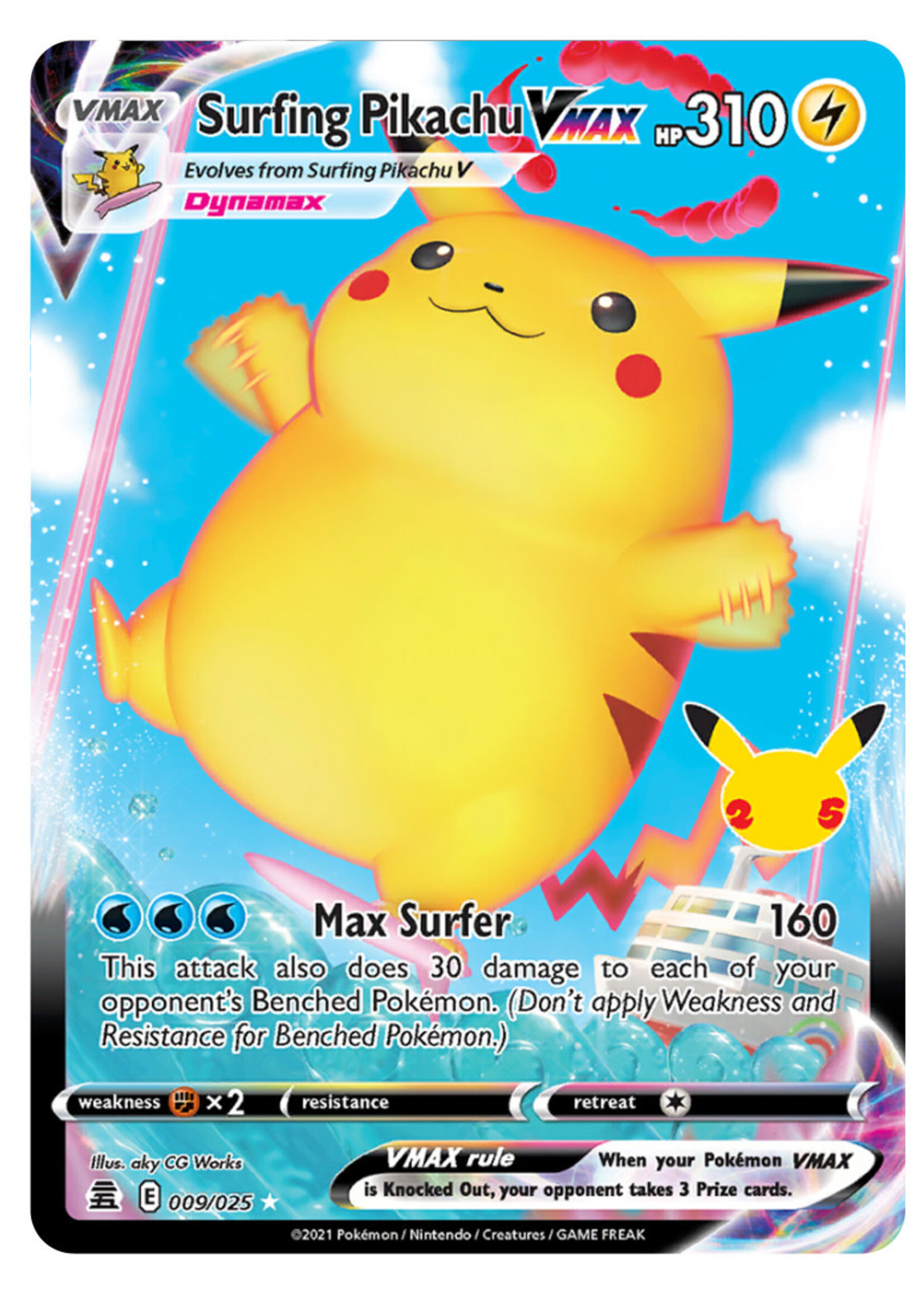 Surfing Pikachu Vmax 9 (CEL): excellent