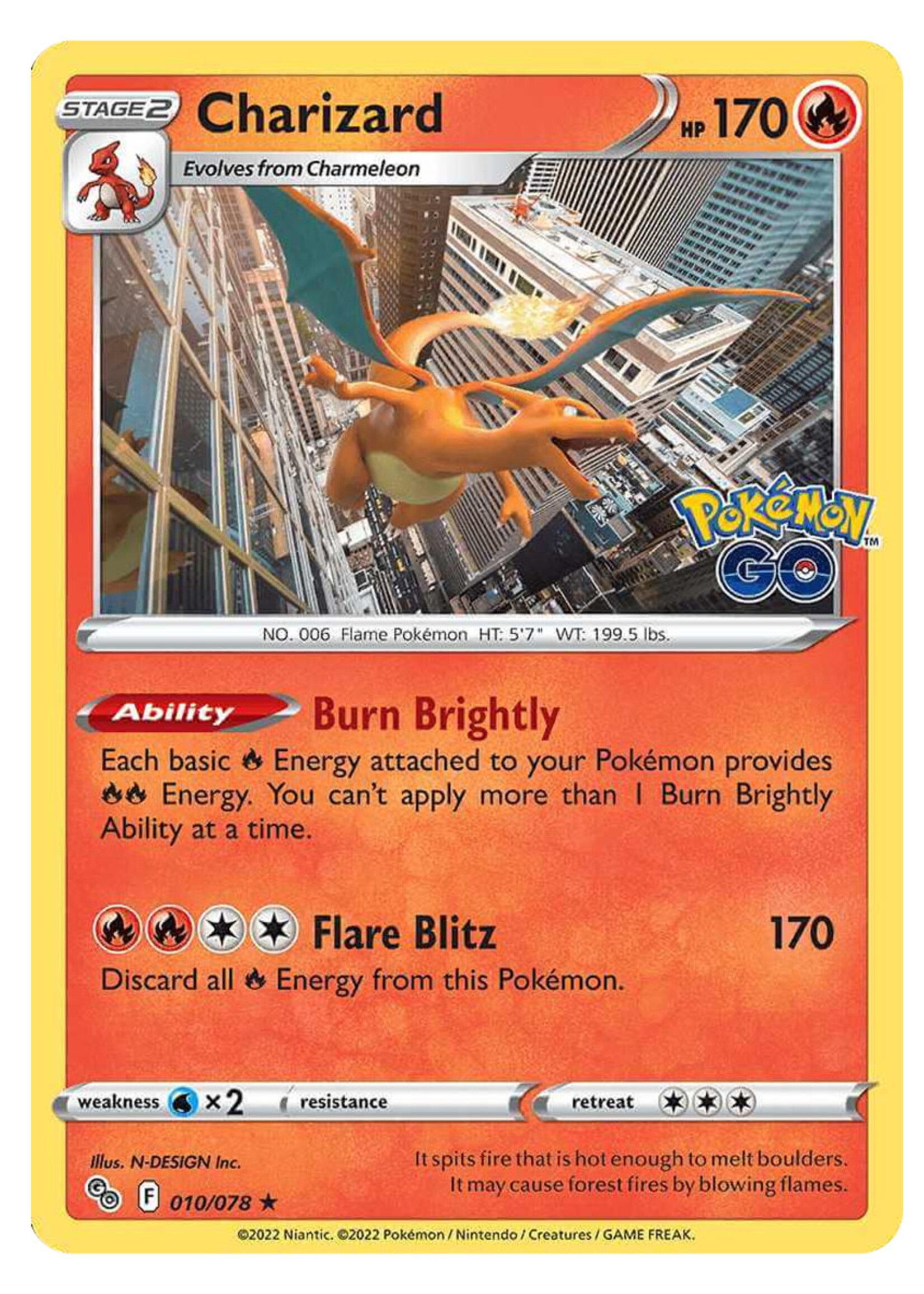 Charizard 10 (PGO) Reverse Holo: excellent