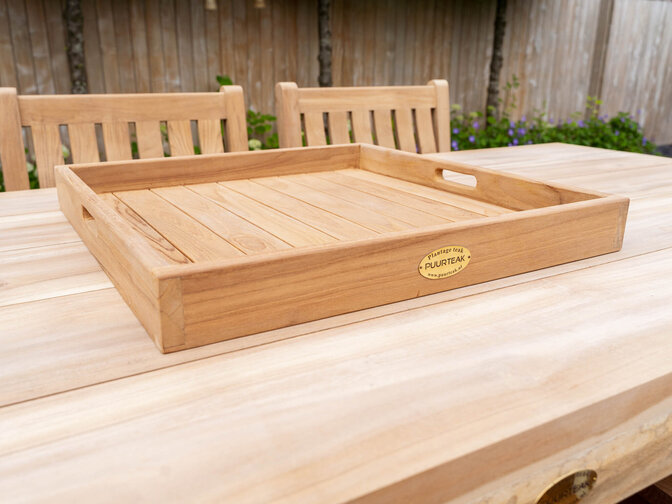 Teak square serving tray 60 × 60