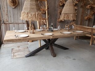 Teak tree trunk tabletop for indoor use 95 × 240 x 6 cm