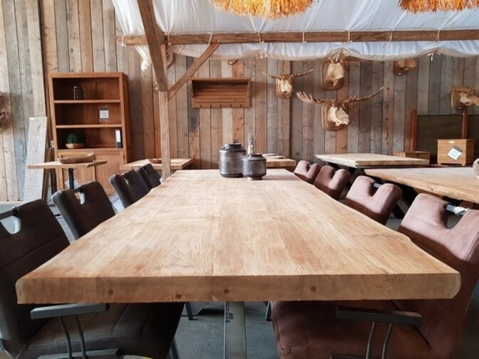 Teak tree trunk tabletop for indoor use 100 × 280 × 6 cm