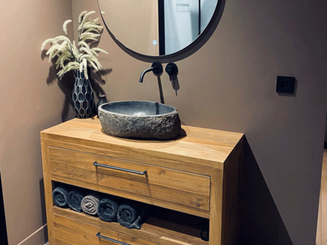 Teak Bathroom Vanity 110x45x85cm – Natural