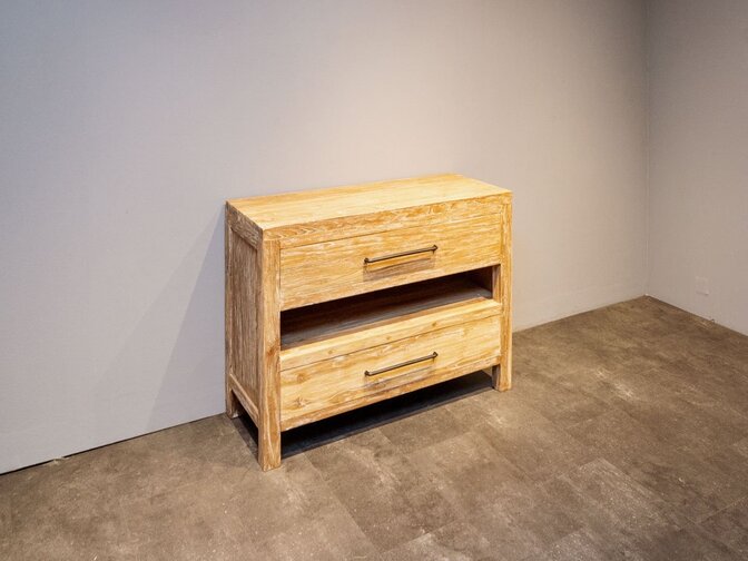 Teak bathroom vanity 110 × 45 × 85 cm – white wash.