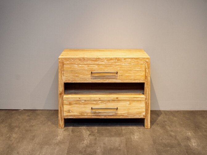 Teak bathroom vanity 110 × 45 × 85 cm – white wash.