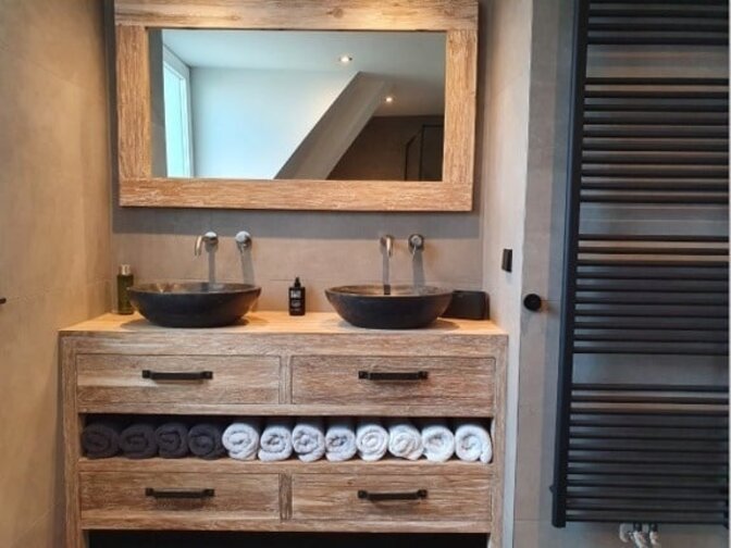 Wooden bathroom vanity 140 × 45 × 85 cm – white wash