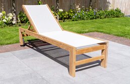 Teak sunbeds and loungers