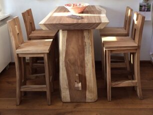 Wooden base for tree trunk bar table