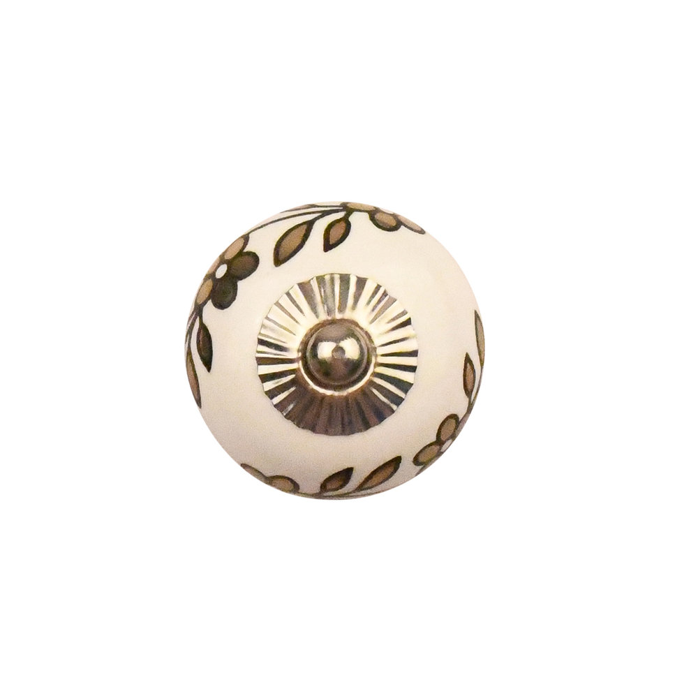 Möbelknopf 40mm weiß mit goldenen Blüten - SchmiedeeiserneBeschlaege.de