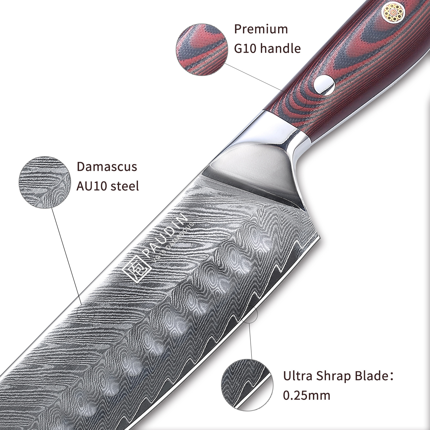 Paudin Plume Luxe P4 Santoku mes Paudin