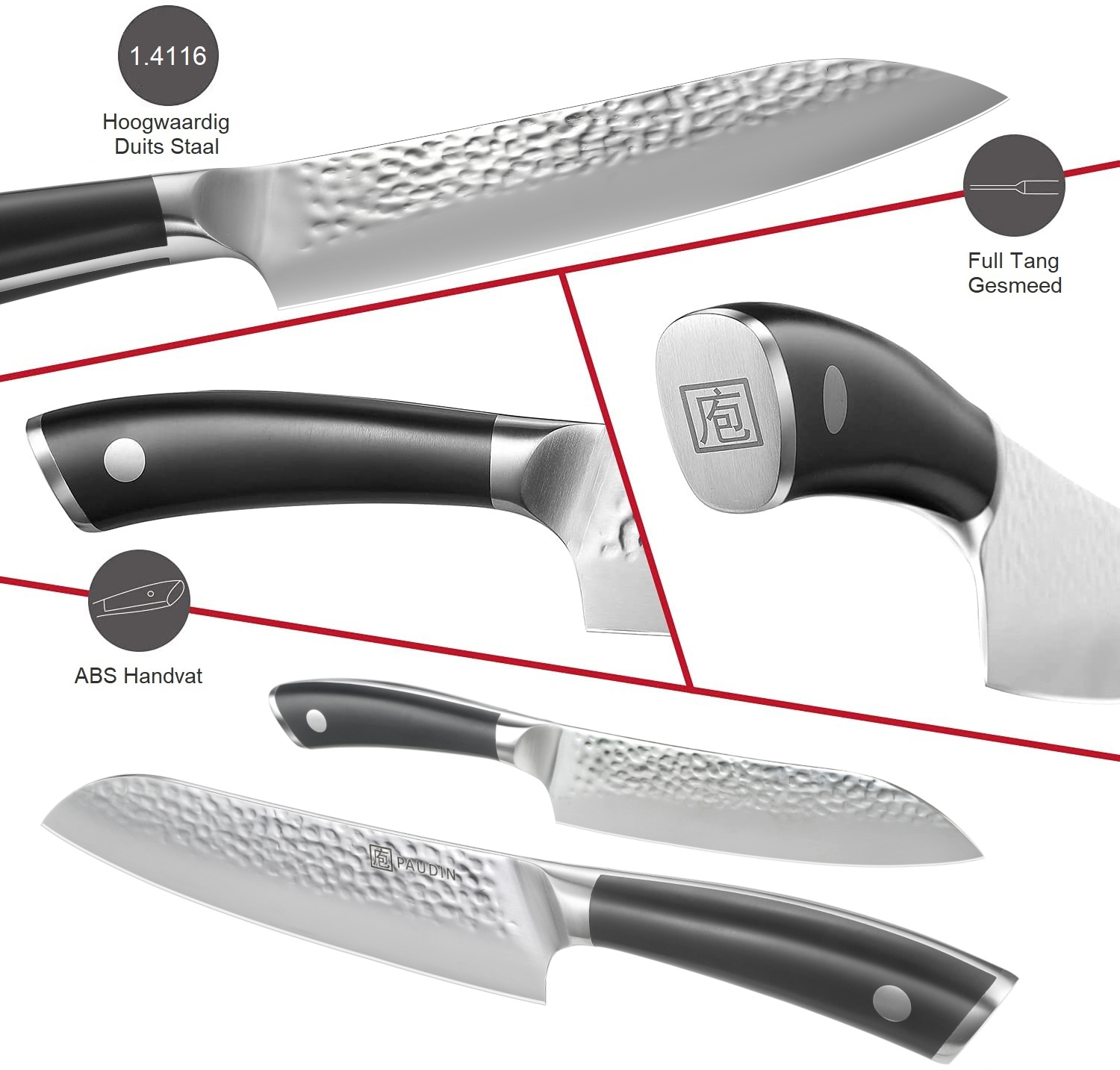 Paudin Hammered Pro HP3 Santoku Mes Paudin
