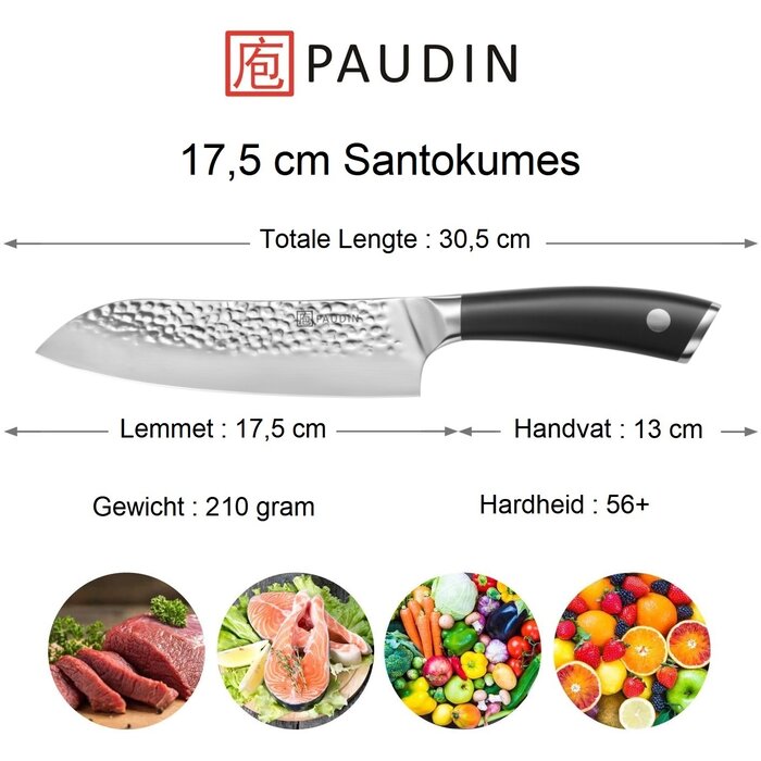 Paudin Hammered Pro HP3 Santoku Mes Paudin