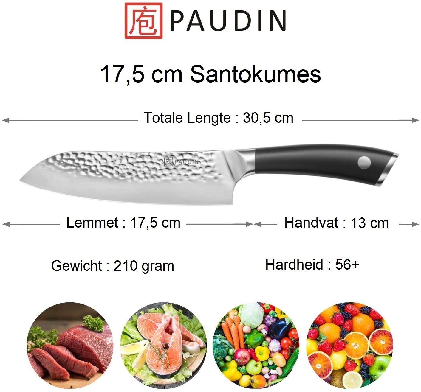 Paudin Hammered Pro HP3 Santoku Mes Paudin