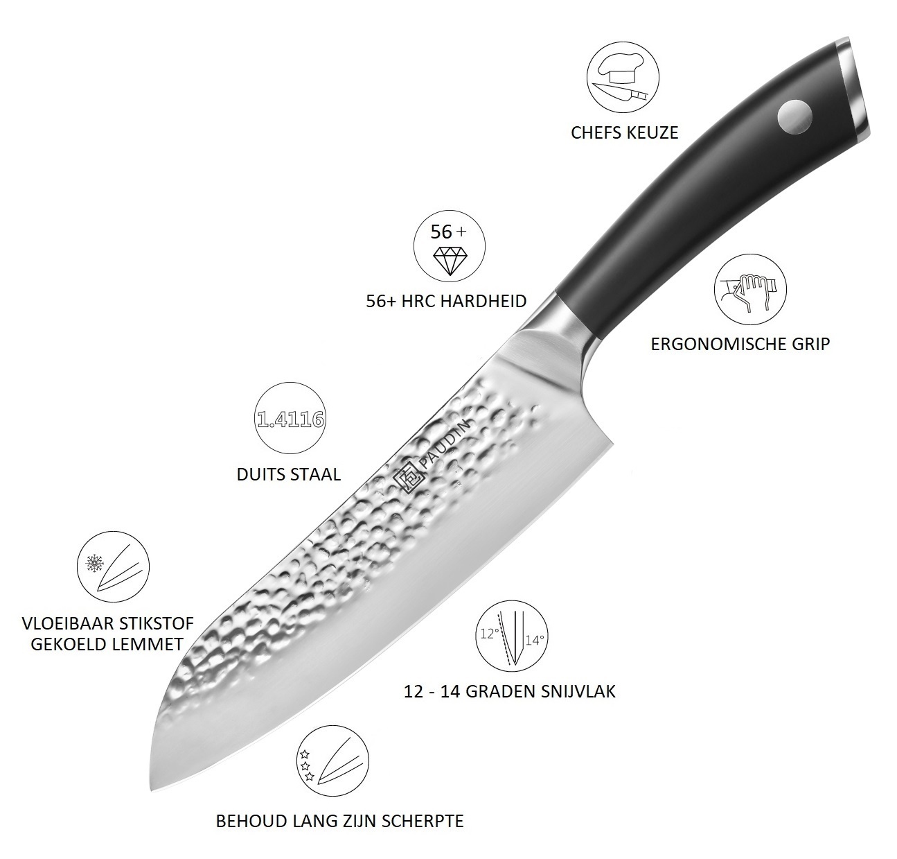 Paudin Hammered Pro HP3 Santoku Mes Paudin