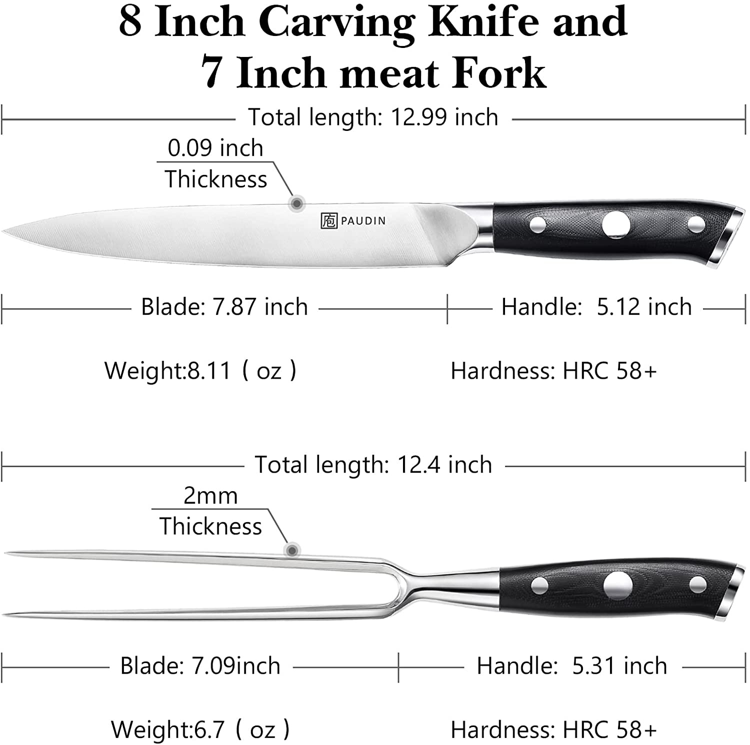 Paudin Ultra Dark Premium D9 Vleesmes en Vork Paudin