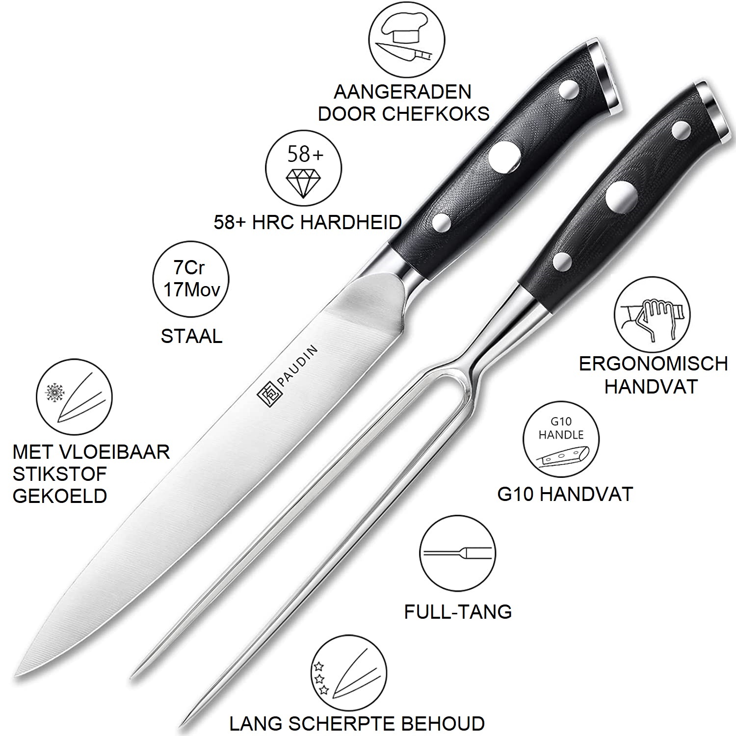 Paudin Ultra Dark Premium D9 Vleesmes en Vork Paudin