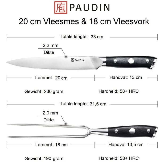 Paudin Ultra Dark Premium D9 Vleesmes en Vork Paudin