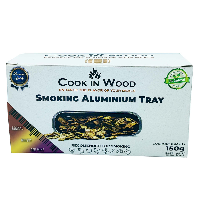 Cook in Wood Aluminium schalen met rooksnippers cognac, whisky en rode wijn