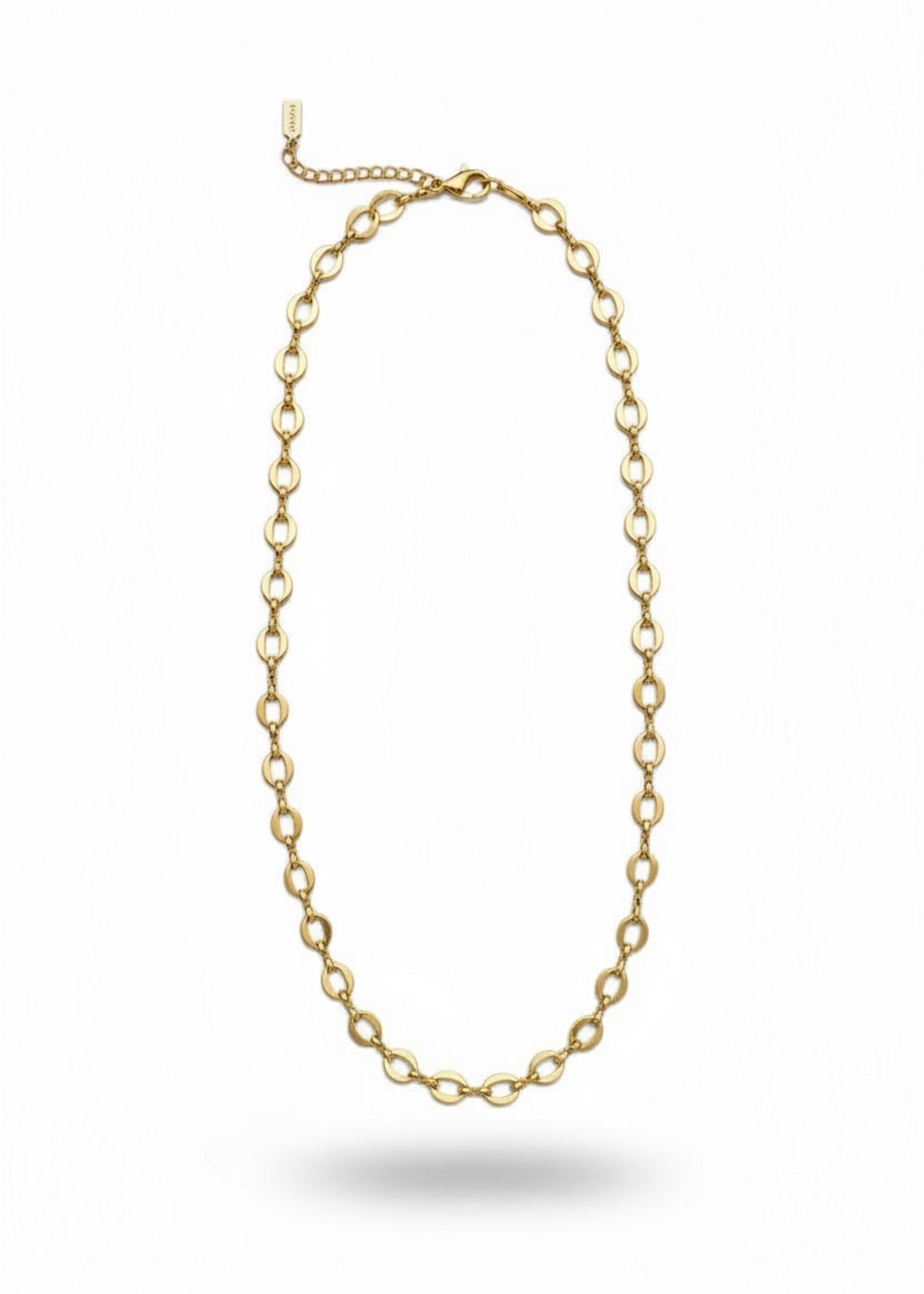 Nakony Halsketting Goudkleur, Ovale Schakels met Motief, 7cm verlengstuk