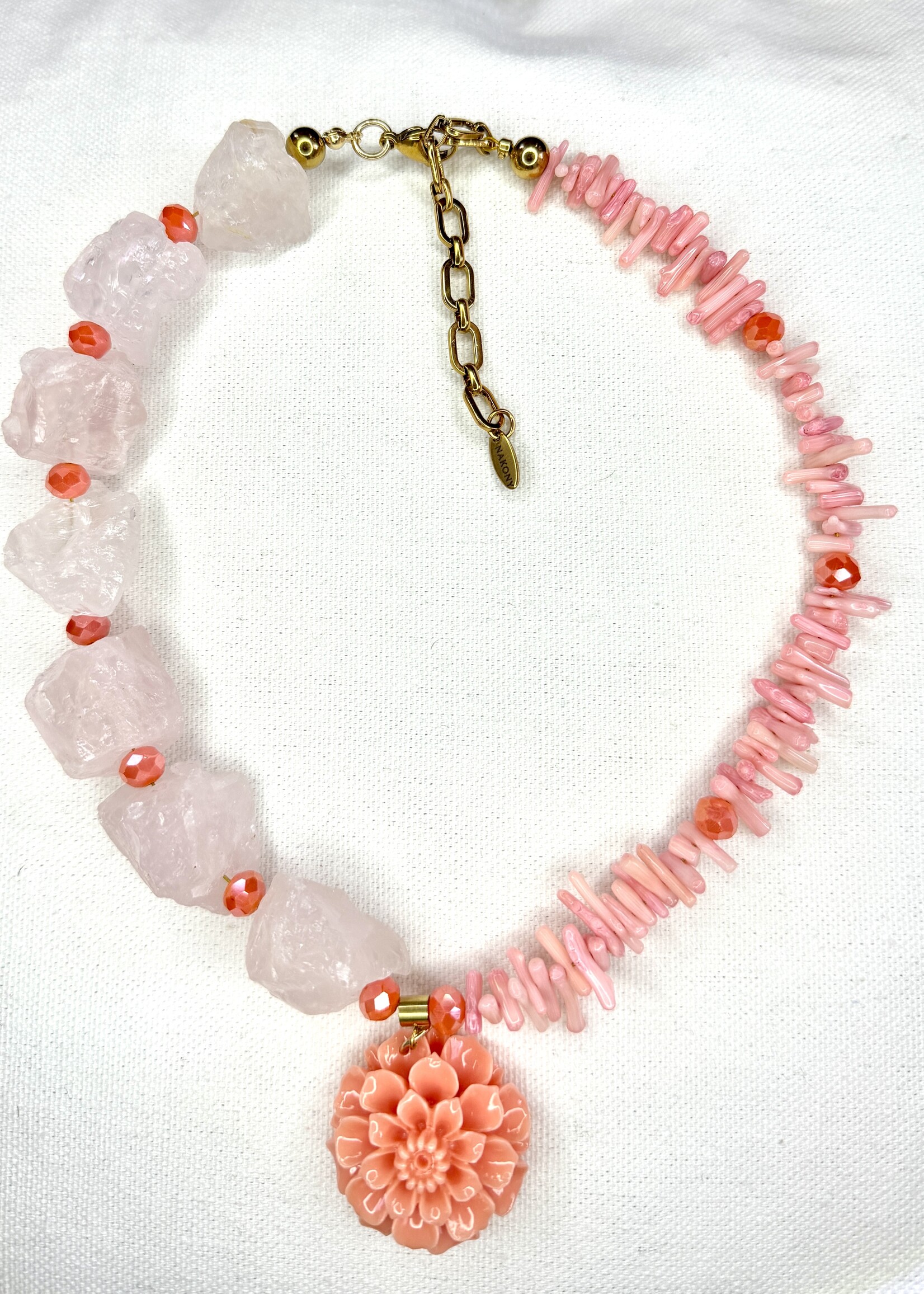Nakony Pink Dahlia Statement Necklace