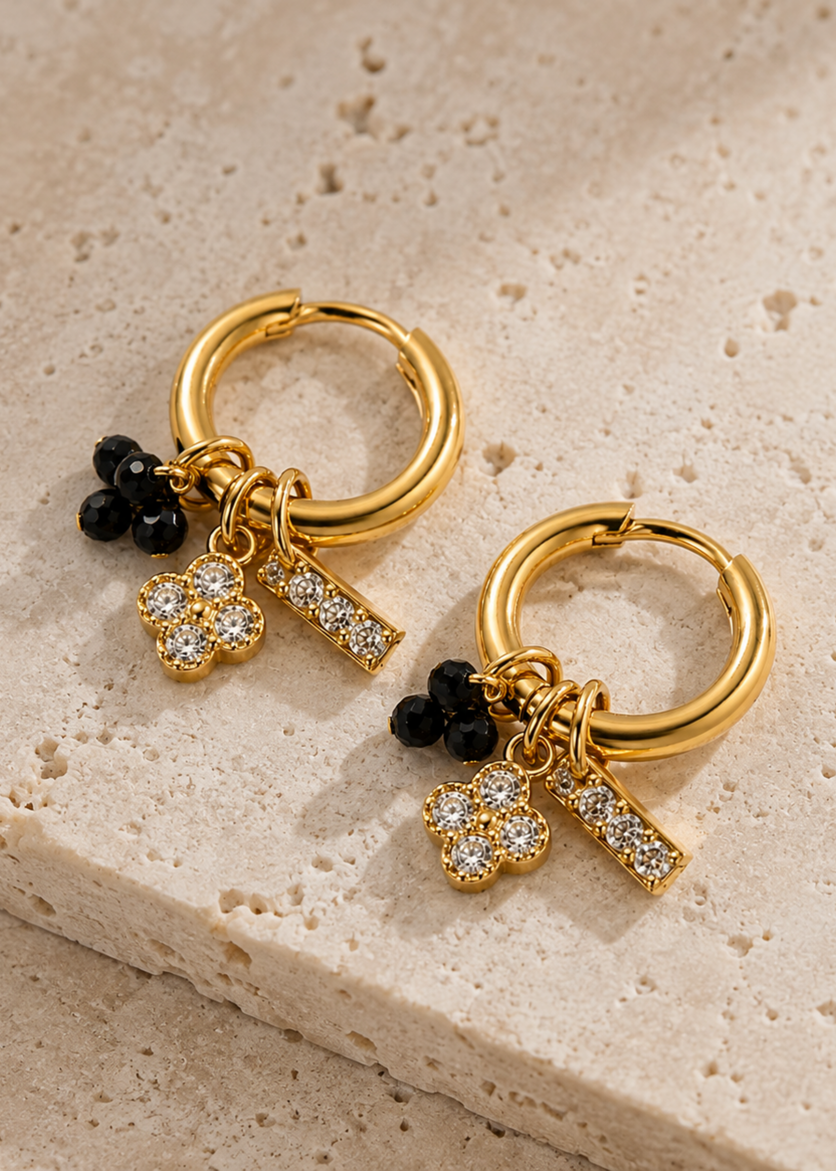 Nakony Golden Noir Charm Hoops