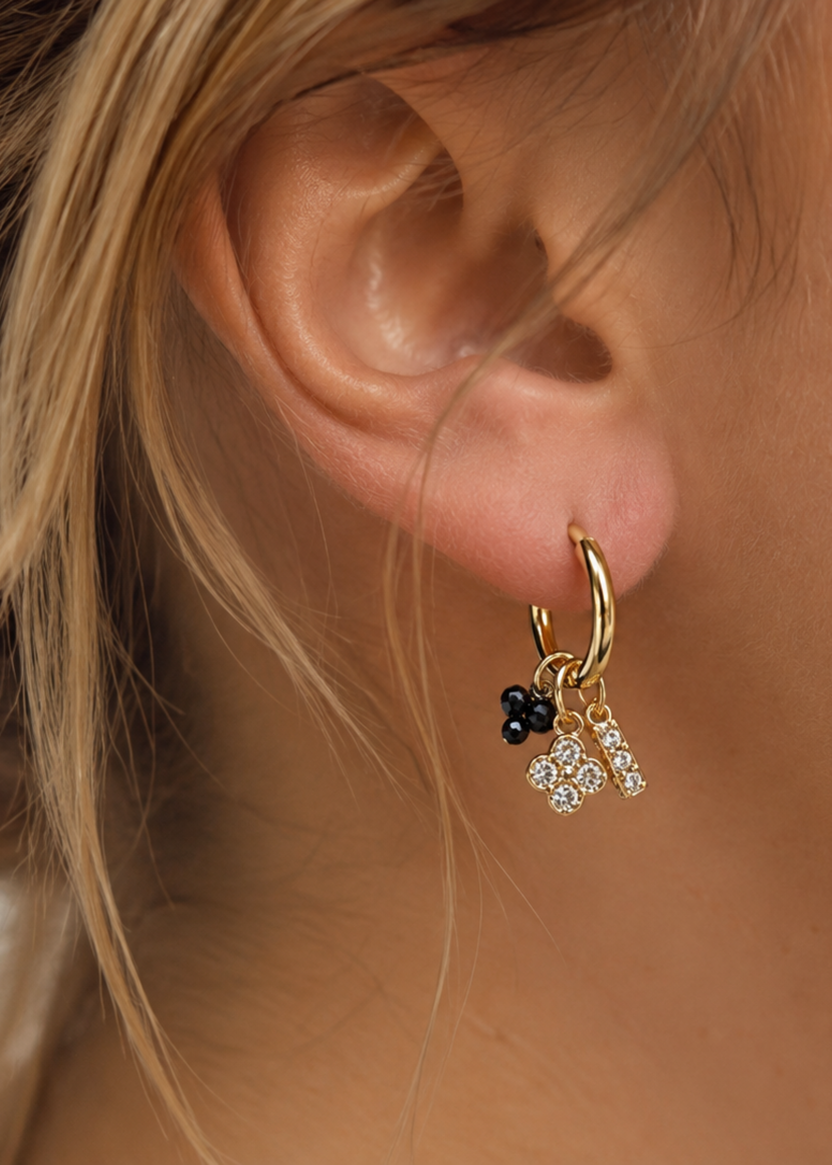 Nakony Golden Noir Charm Hoops