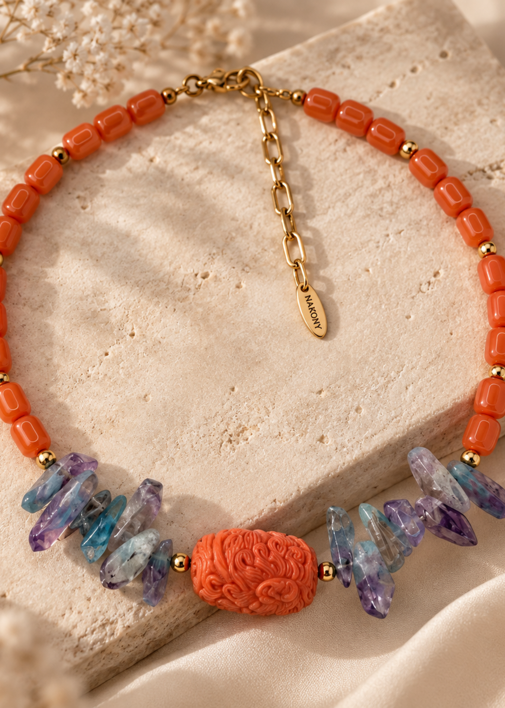 Nakony Coral Sunset Fusion Necklace