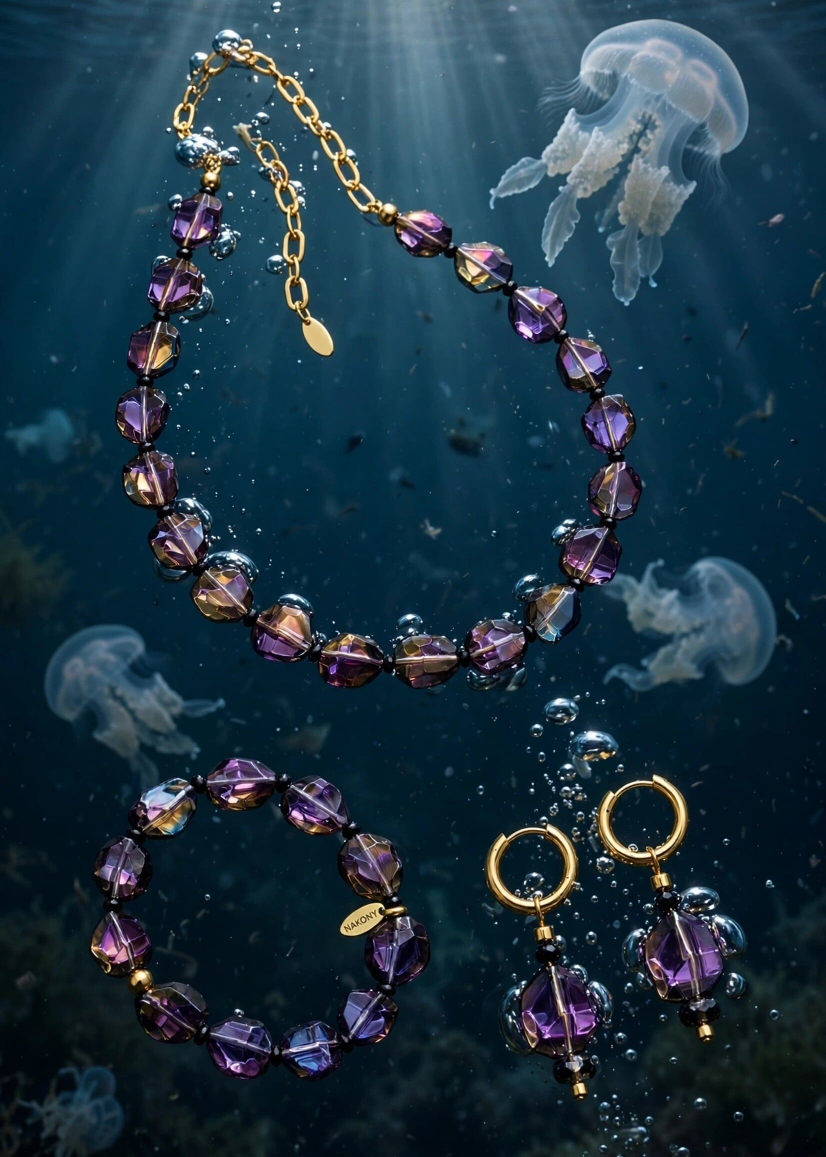 Nakony Aura Set - Multicolor Aurora Statement Set - Ketting, Armband & Oorbellen
