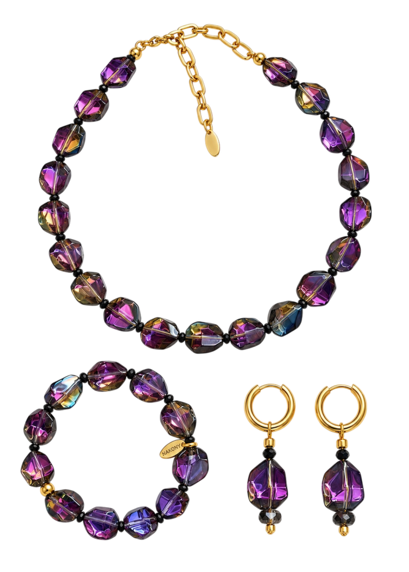 Nakony Aura Set - Multicolor Aurora Statement Set - Ketting, Armband & Oorbellen