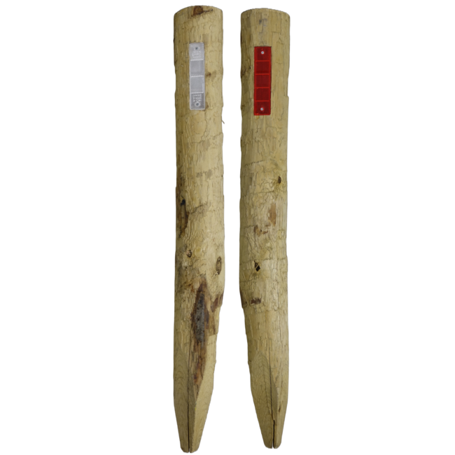 Reflectorpaal kastanjehout met reflector rood/wit 1200 mm