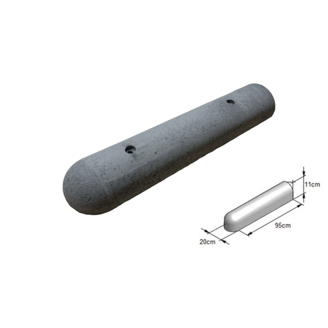 Traffictotaal Varkensrug beton 1 kant rond en 1 kant recht grijs met montage gaten