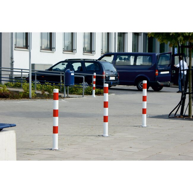 Afzetpaal rond met grondhuls en slot rood-wit Ø 76mm