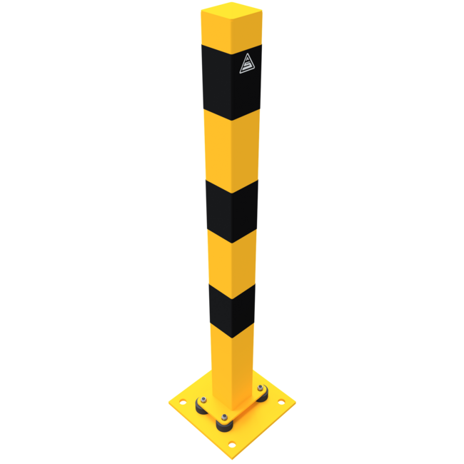 Beschermpaal 70x70 mm geel/zwart 100 cm met kantelbare voetplaat
