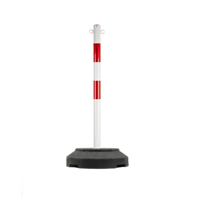 Stalen kettingpaal rood-wit met verzwaarde voet