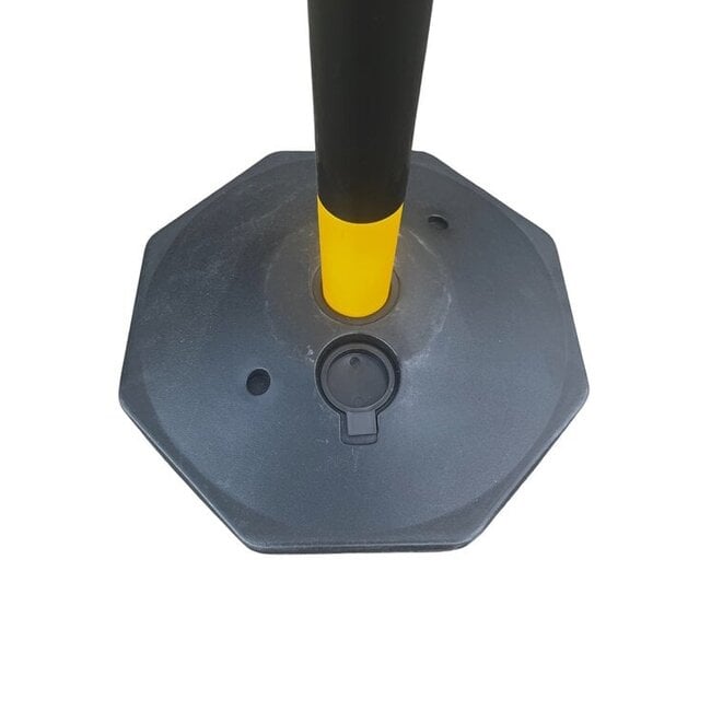 Kunststof kettingpaal geel - zwart met vulbare voet