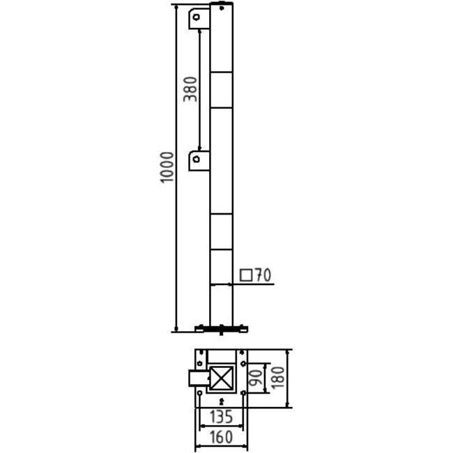 Verwijderbare beschermrailing modules 70 x 70 mm