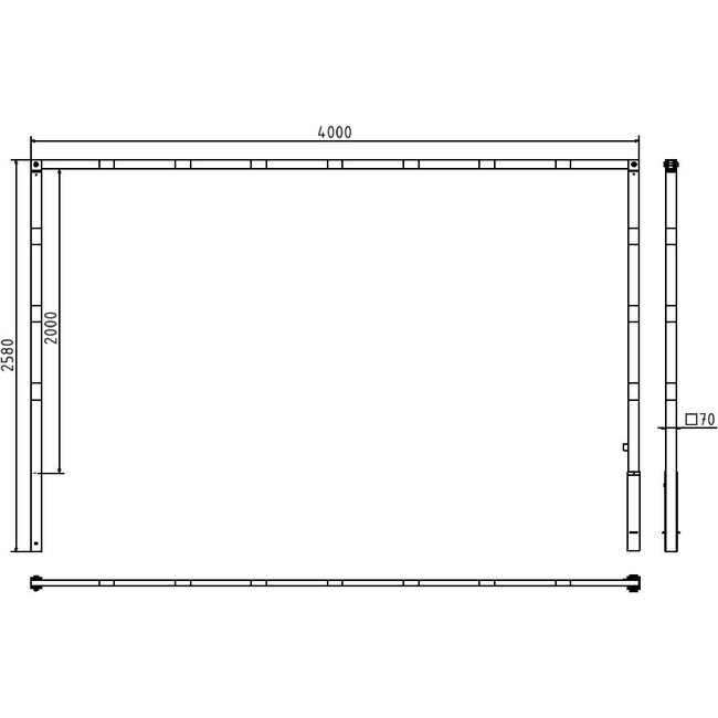 Hoogtebegrenzer zwenkbaar 70 x 70 mm - doorrijhoogte 2000 mm
