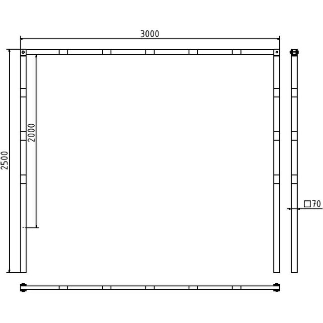 Hoogtebegrenzer zwenkbaar 70 x 70 mm - doorrijhoogte 2000 mm