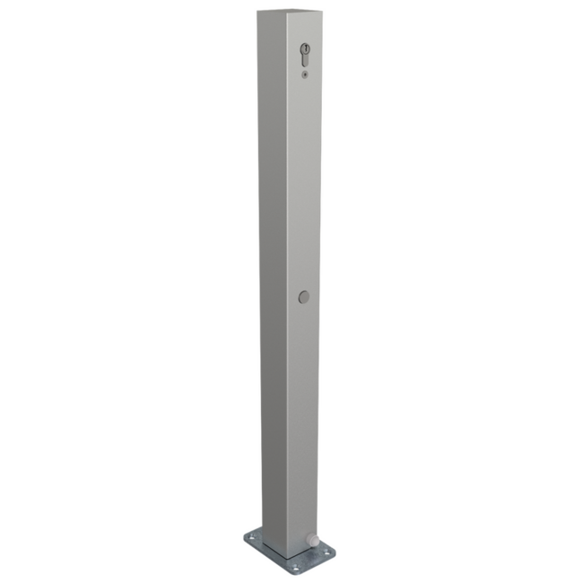 Afzetpaal 70 x 70 mm neerklapbaar met driekantslot of cilinderslot | Met of zonder kettingogen