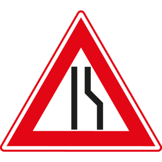 RVV Verkeersbord J18 | Waarschuwing rijbaanversmalling rechts