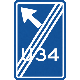 RVV verkeersbord BW501LBE | Einde uitvalsroute | 34 - schuin links