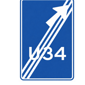 RVV verkeersbord BW501RBE | Einde uitvalsroute | 34 - schuin rechts