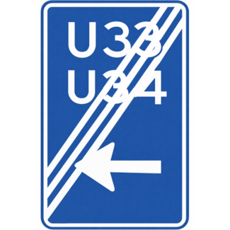 RVV verkeersbord BW502LE | Einde uitvalsroute | 33 en 34 - links