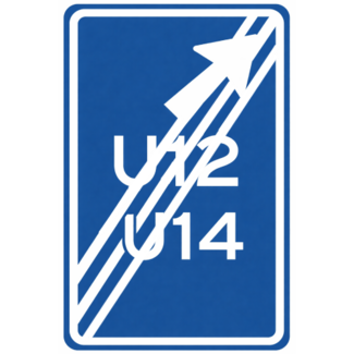 RVV verkeersbord BW502RBE | Einde uitvalsroute | 12 en 14 - schuin rechts