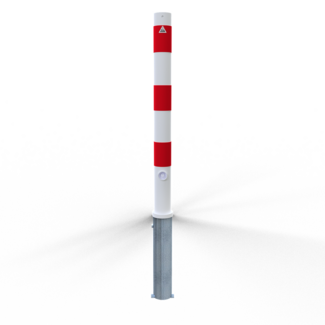Afzetpaal rond met grondhuls en slot rood-wit Ø 76mm