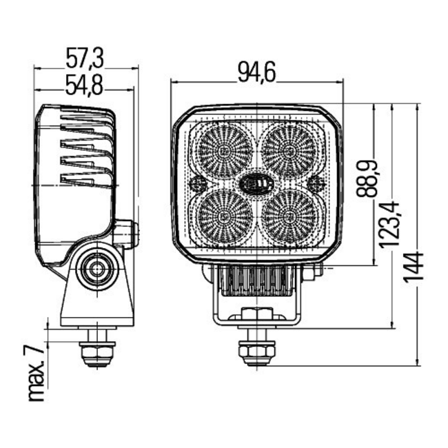 HELLA LED werklamp Q90 Compact 12 - 24V - Universele wegverlichting