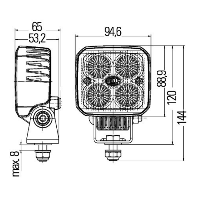 HELLA LED werklamp Q90 Compact 12 - 24V - Universele wegverlichting - Ruime spreiding