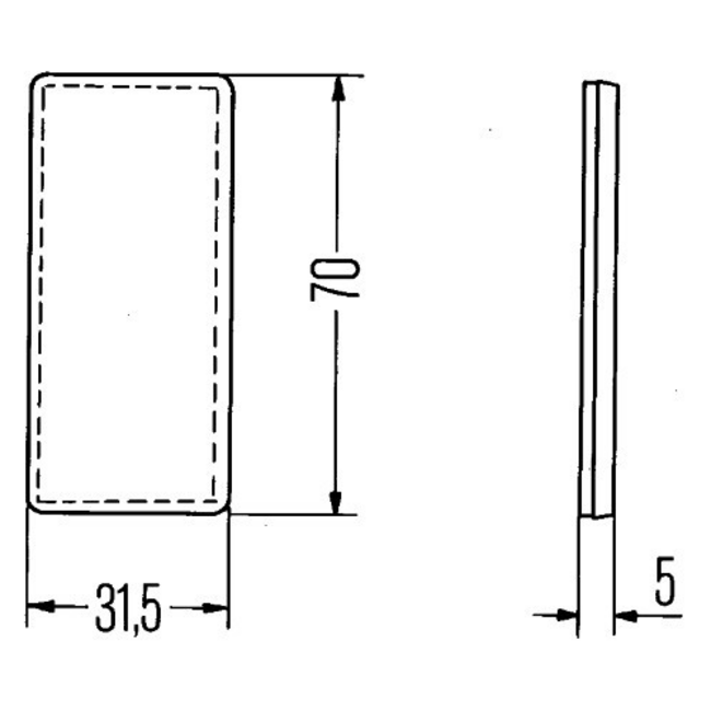 HELLA rode rechthoekige reflector 69 × 32 mm – zelfklevend – 8RA 004 412-021