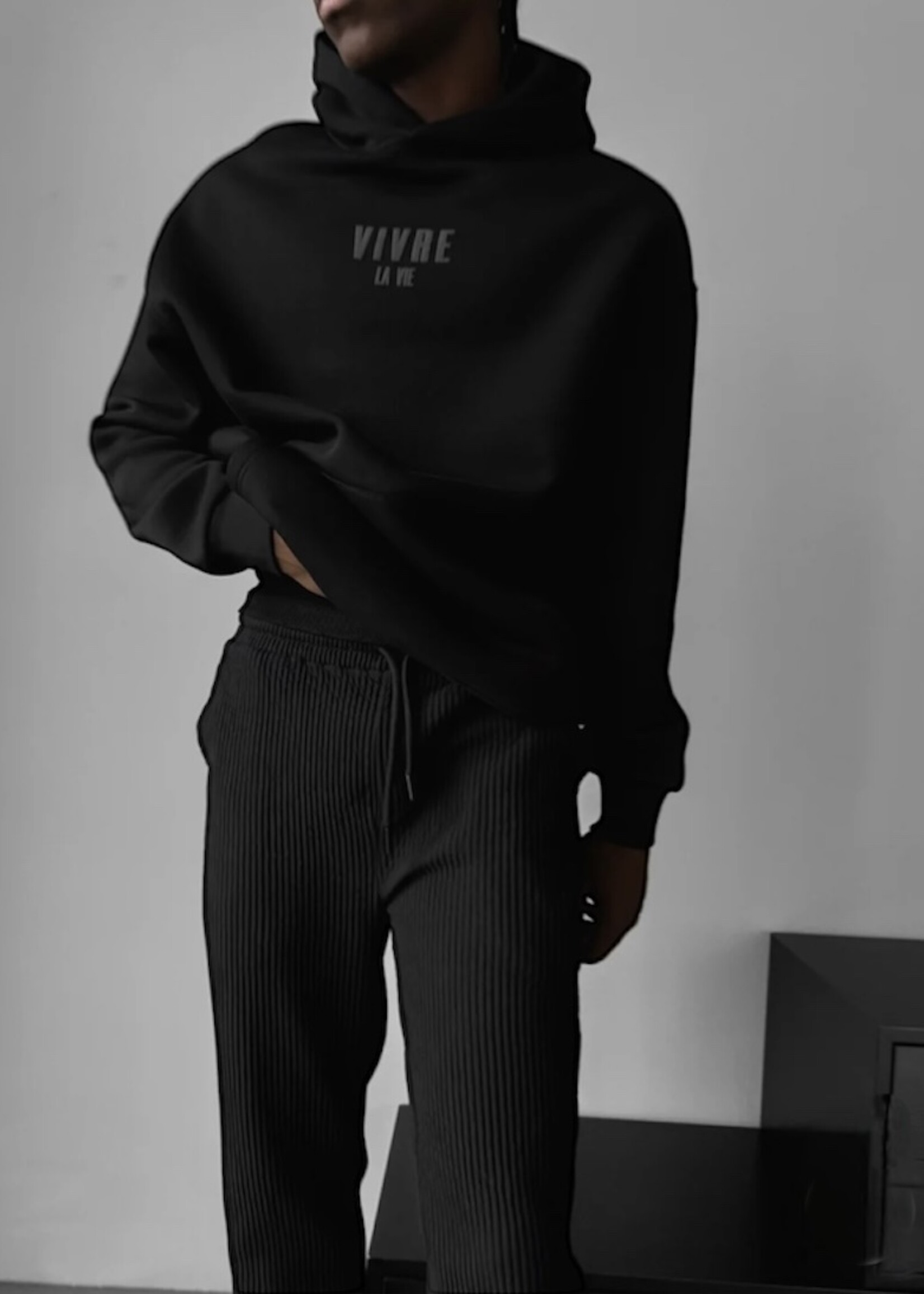 OVERSIZED VIVRE LA VIE HOODIE - BLACK AND GREY