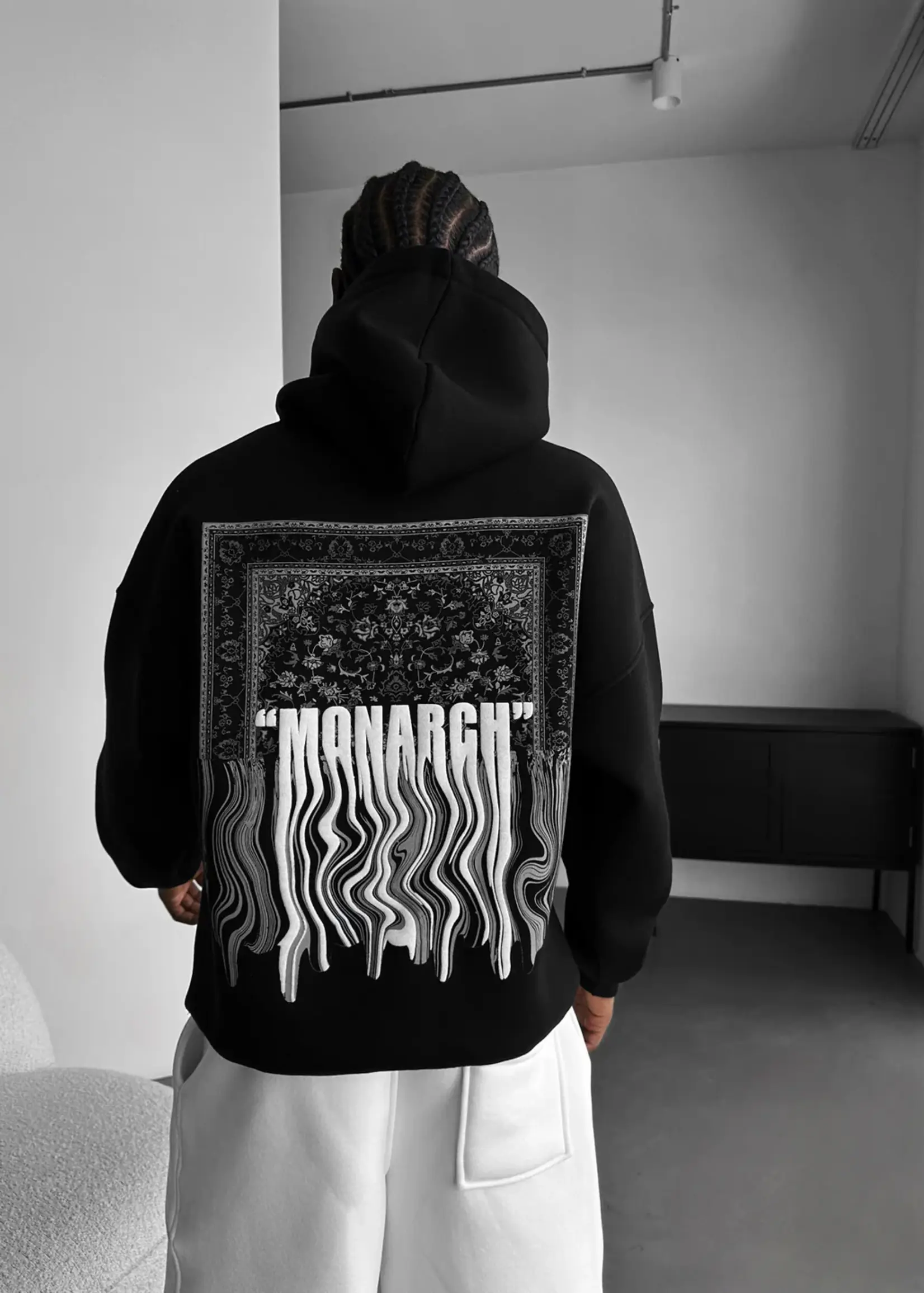 OVERSIZED MONARCH HOODIE - BLACK AND WHITE