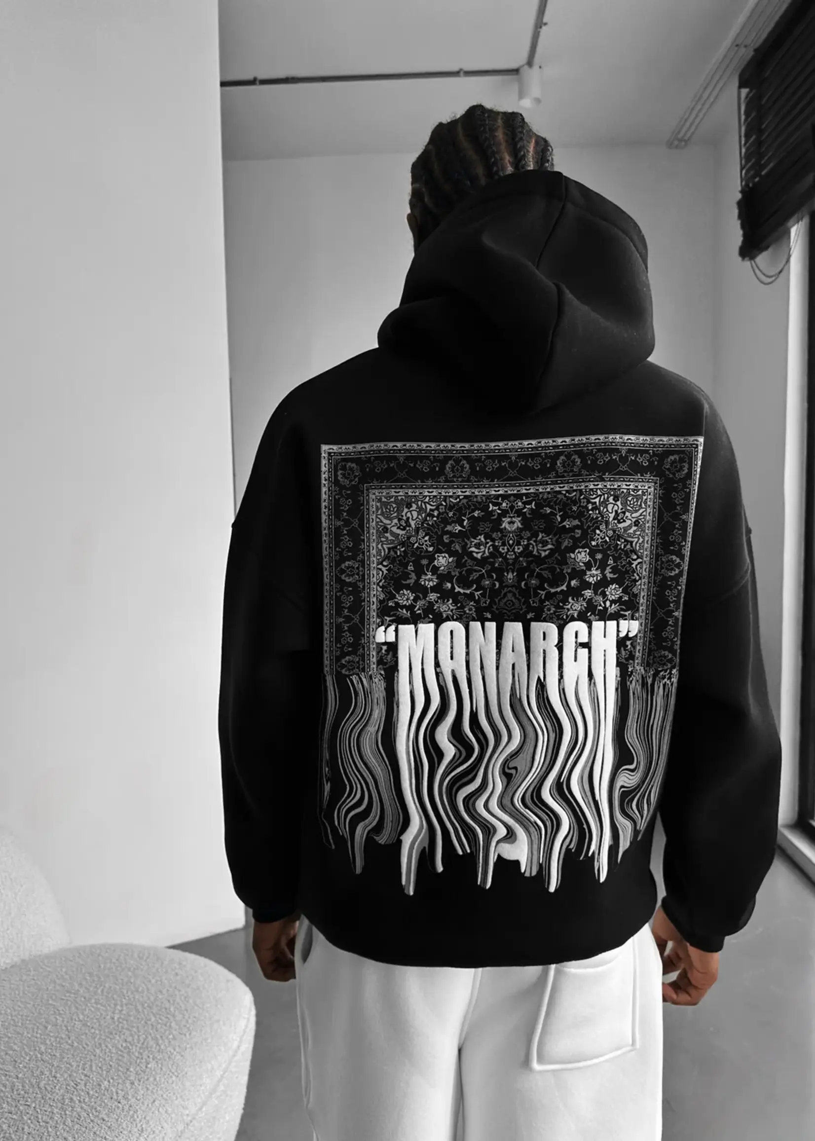 OVERSIZED MONARCH HOODIE - BLACK AND WHITE